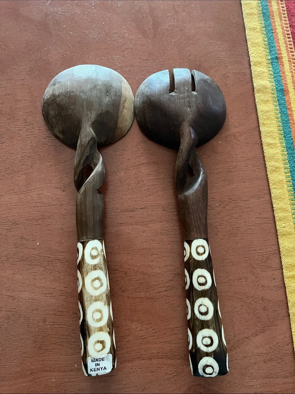 Wood & Cream Decorative Salad Serving Set - Made in Kenya